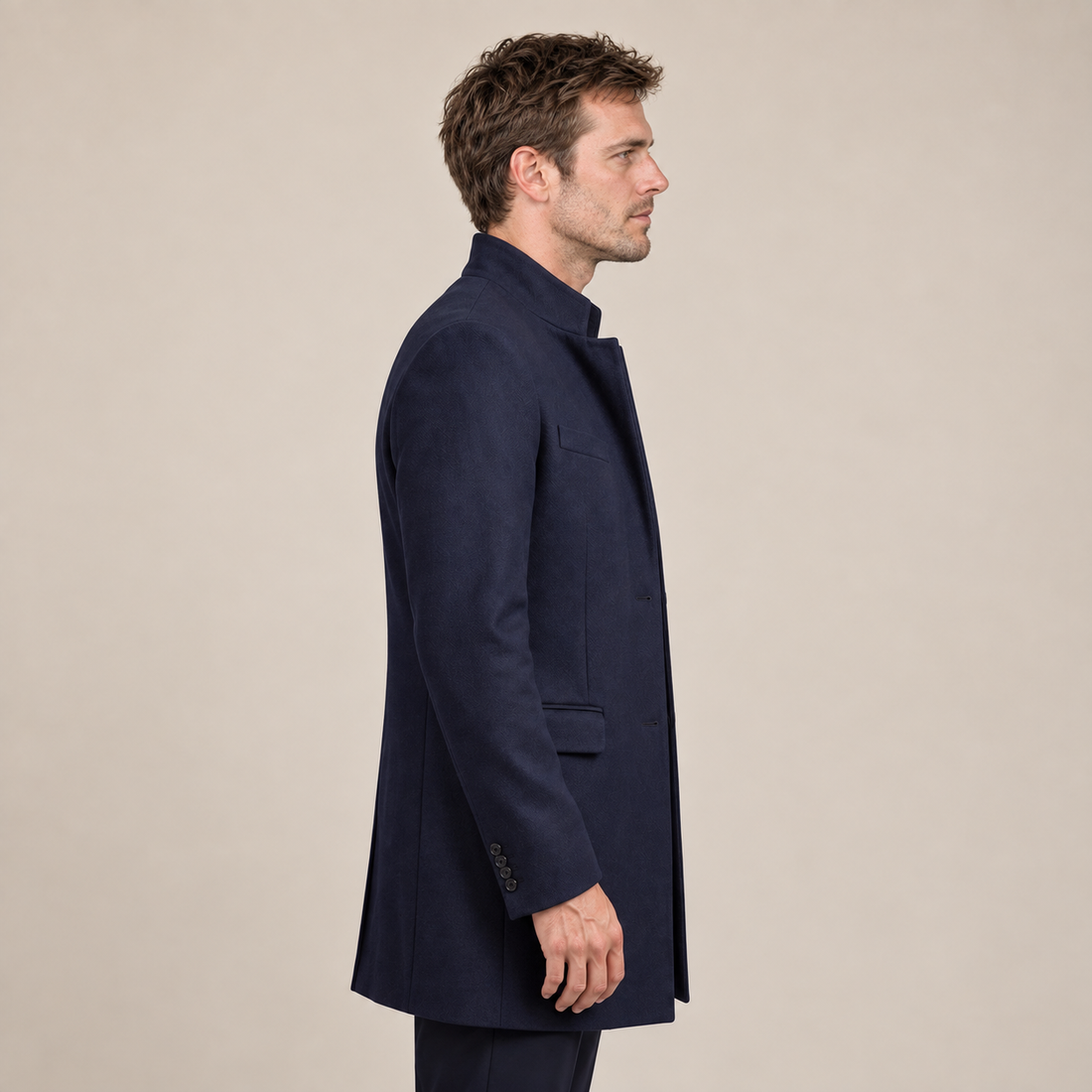 Men's Stand Collar Longline Overcoat