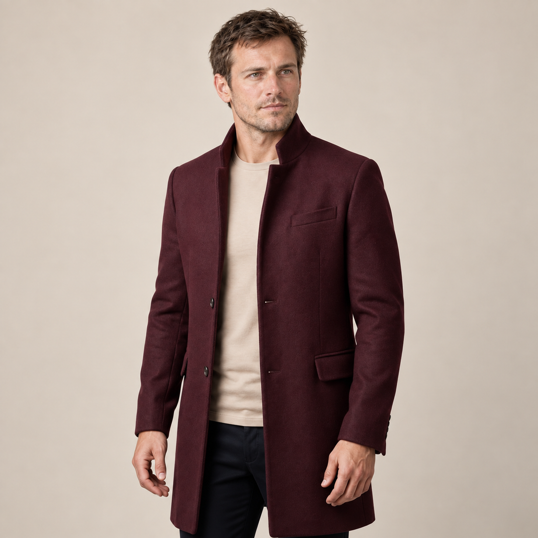 Men's Stand Collar Longline Overcoat