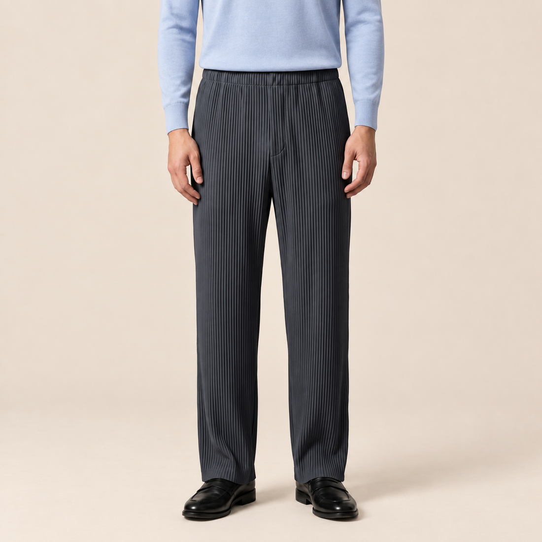 Men's Striped Trousers with Drawstring Elastic Waistband
