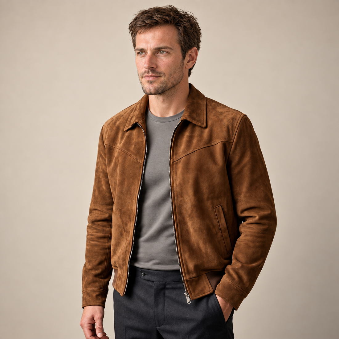Men's Suede Harrington Bomber Jacket