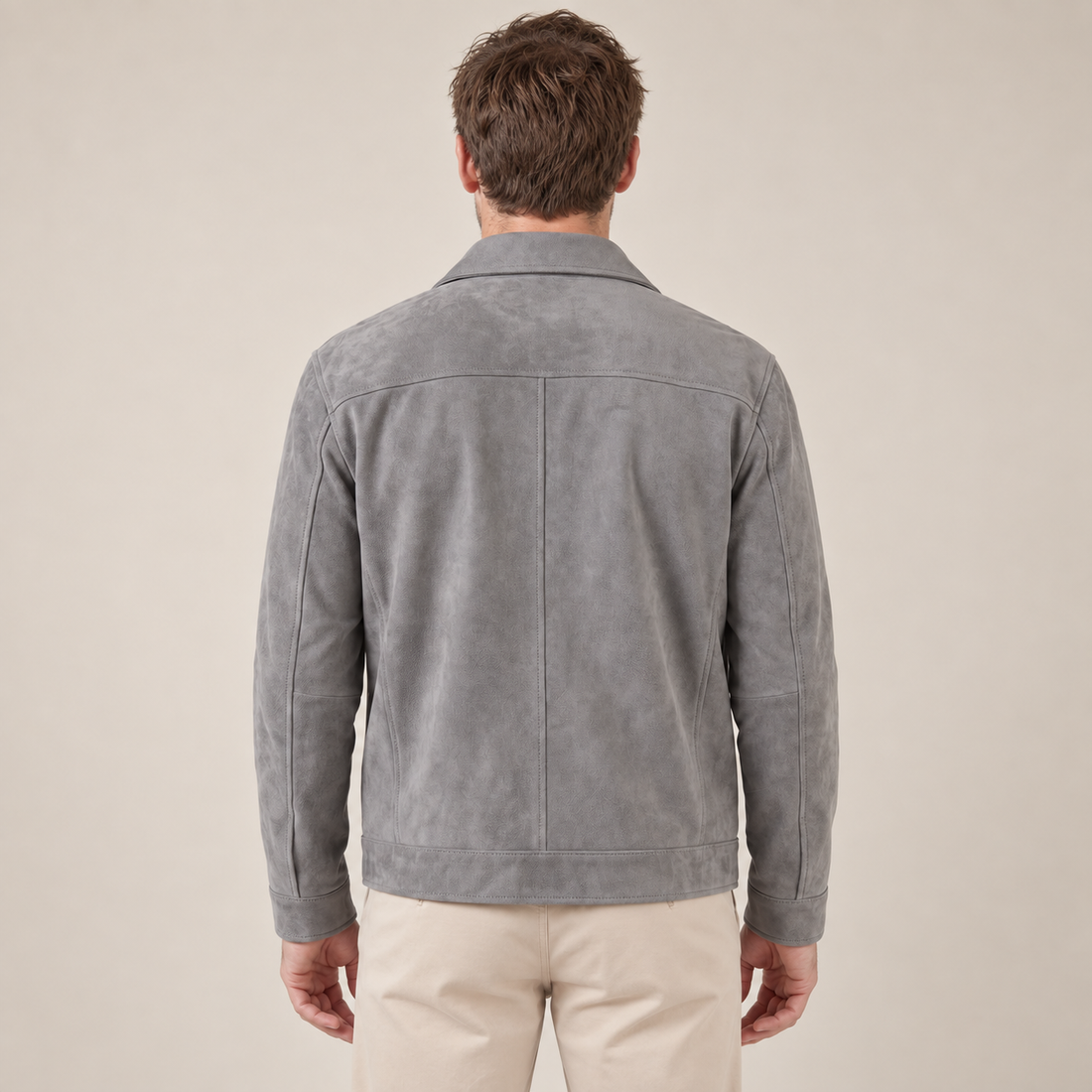 Men's Suede-Blend Jacket with Zip-Collar