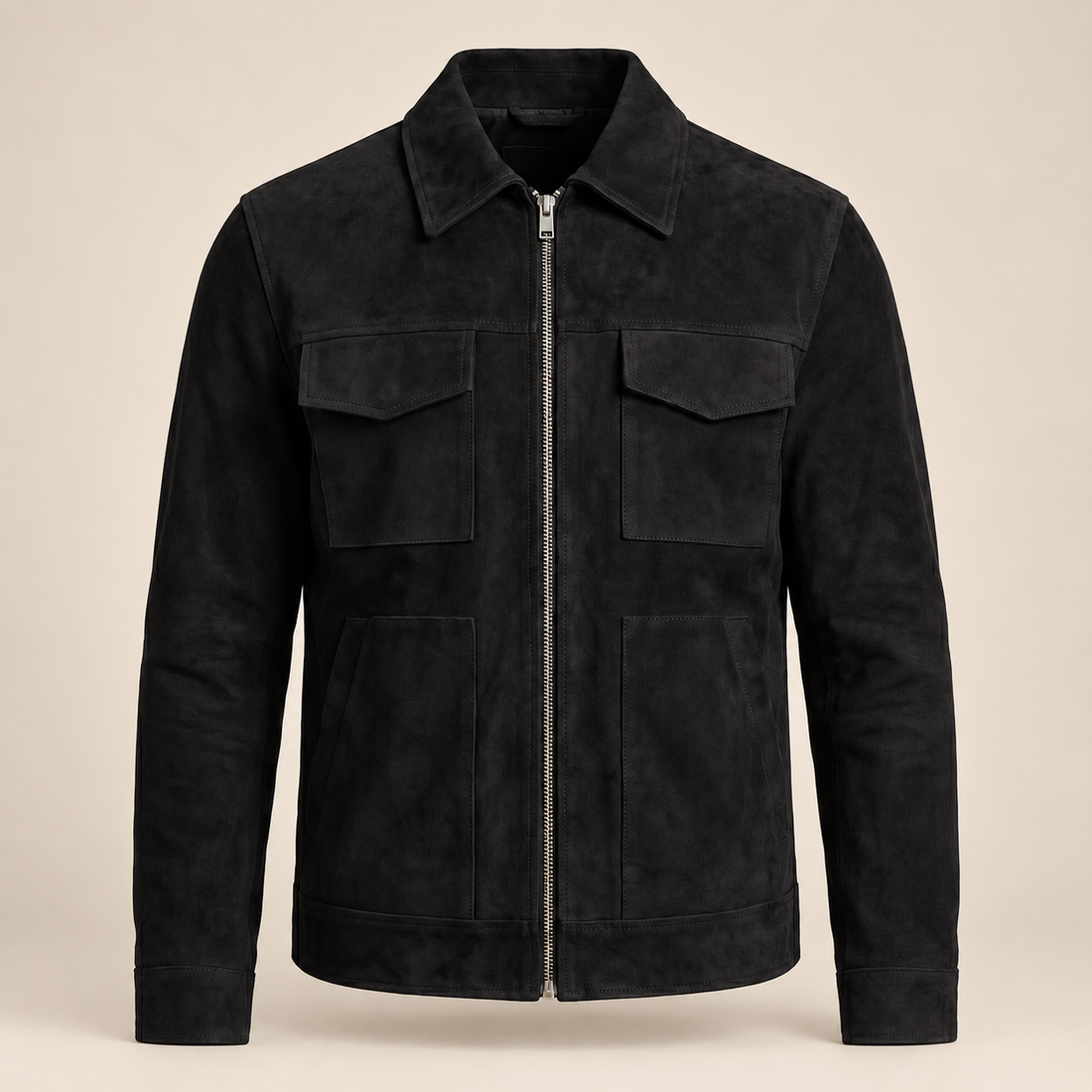 Men's Suede-Blend Jacket with Zip-Collar