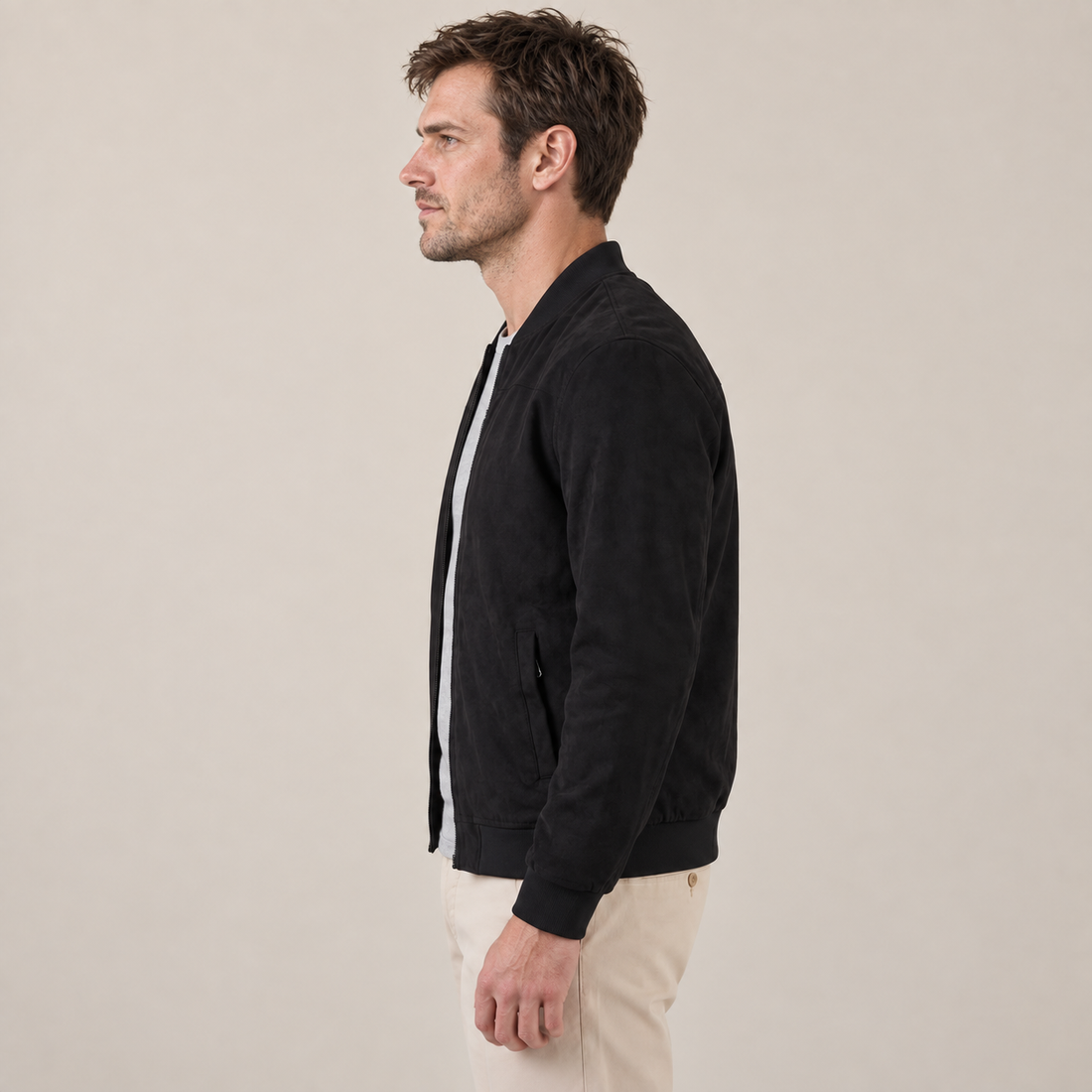 Men's Suede-Touch Bomber Jacket