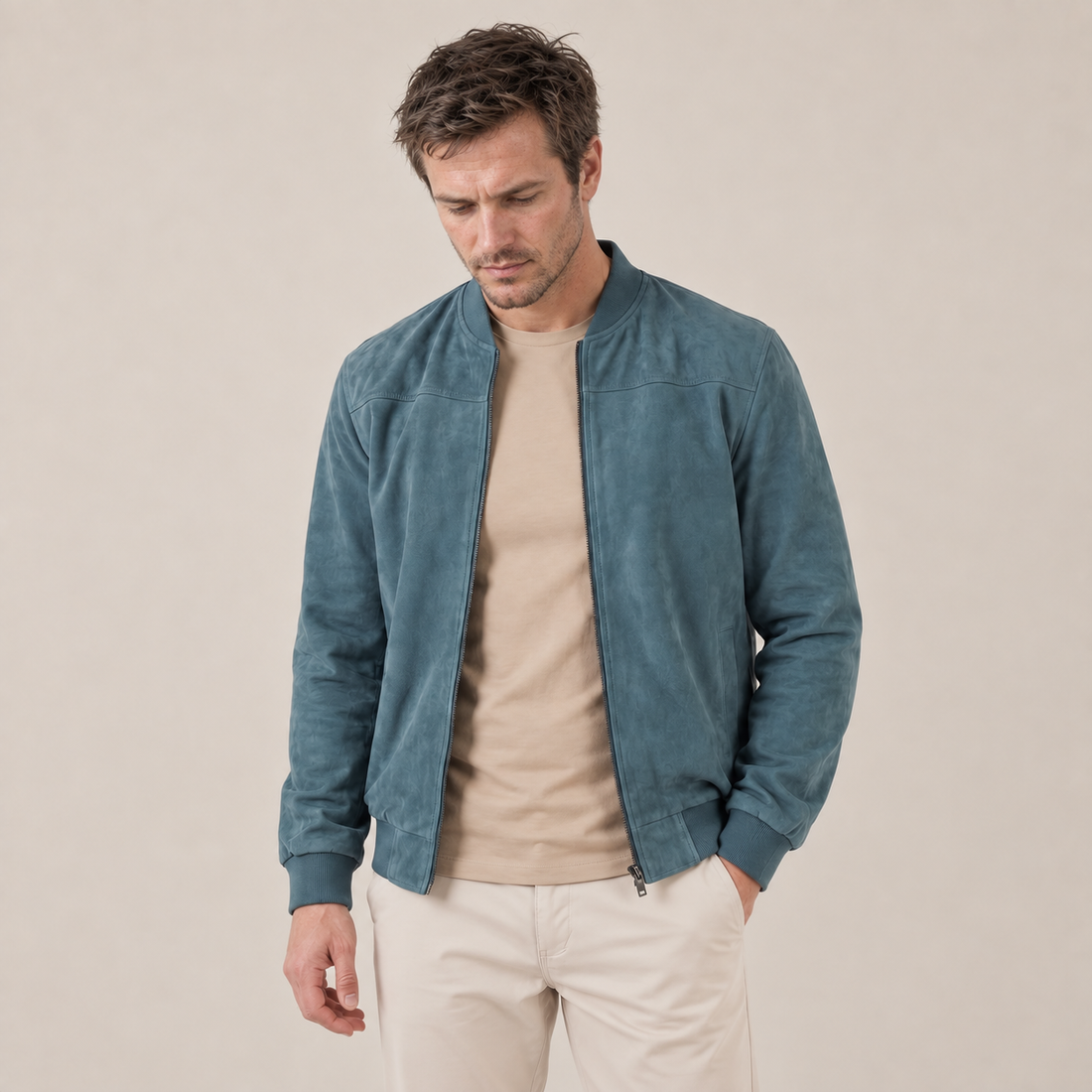 Men's Suede-Touch Bomber Jacket