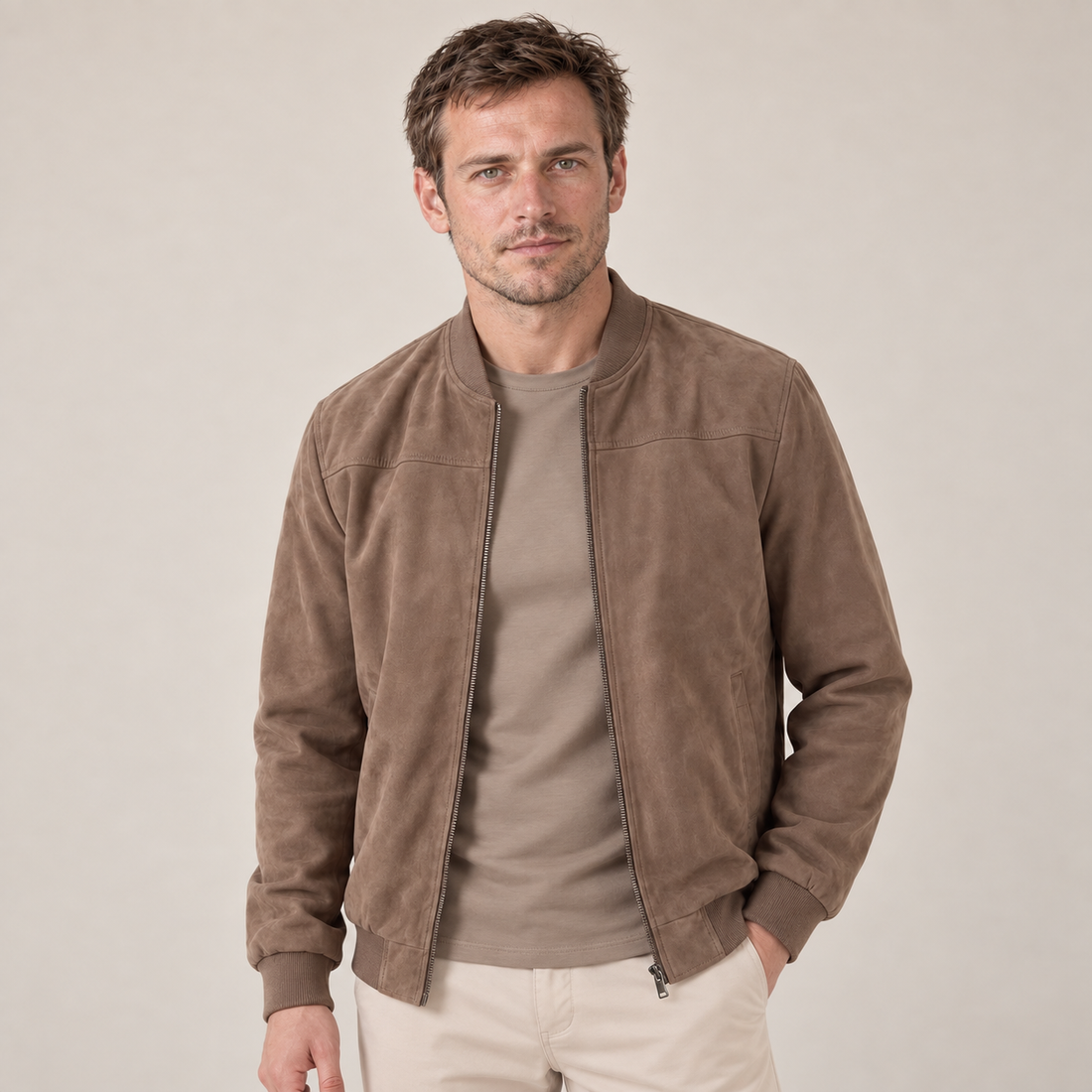 Men's Suede-Touch Bomber Jacket