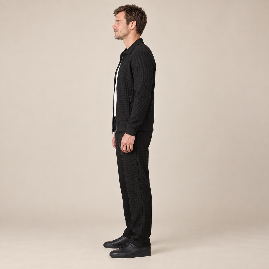 Men's Textured Zip Jacket Trouser Set