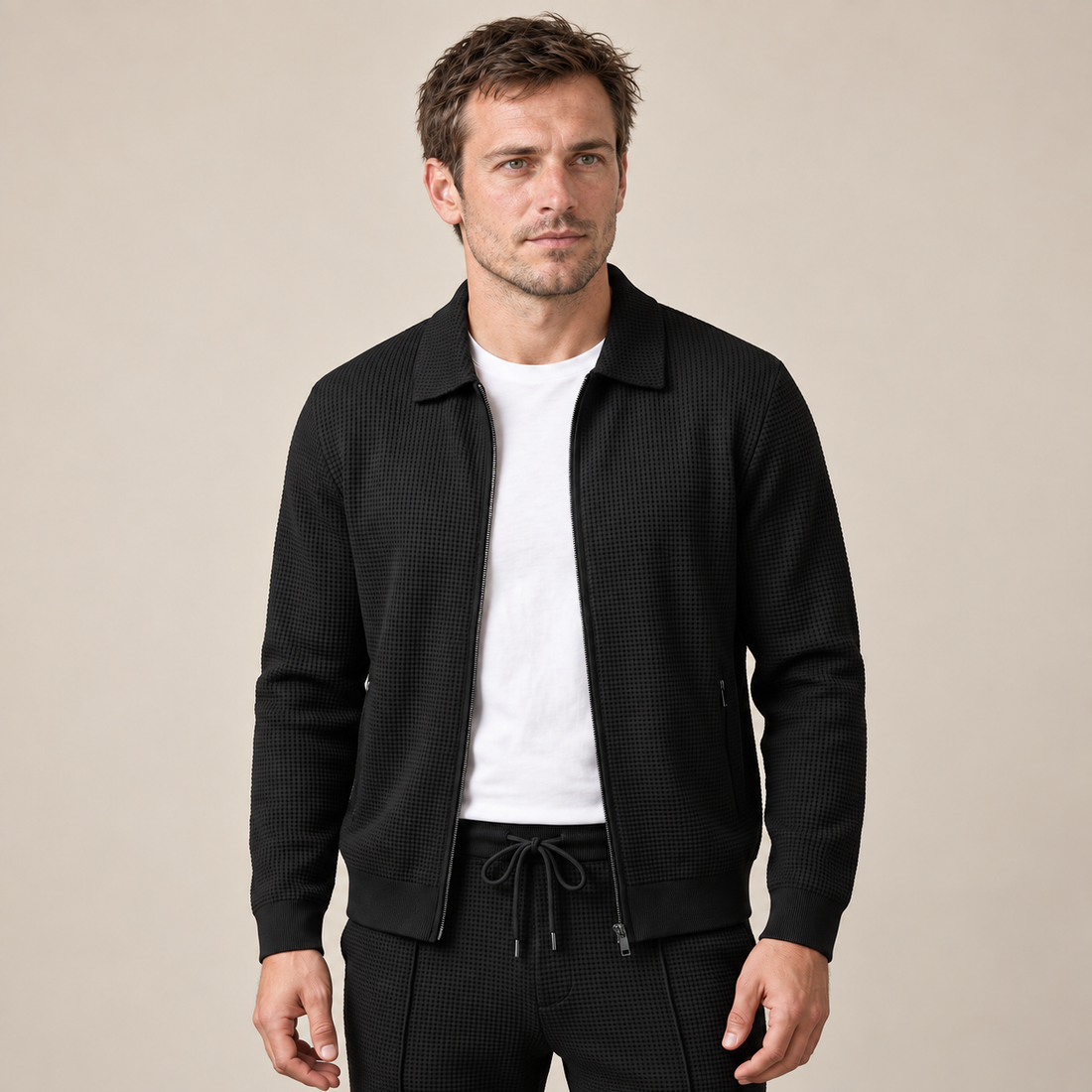 Men's Textured Zip Jacket Trouser Set