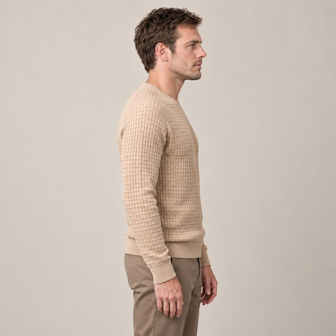 Men's Waffle Knit Crew Neck Sweater