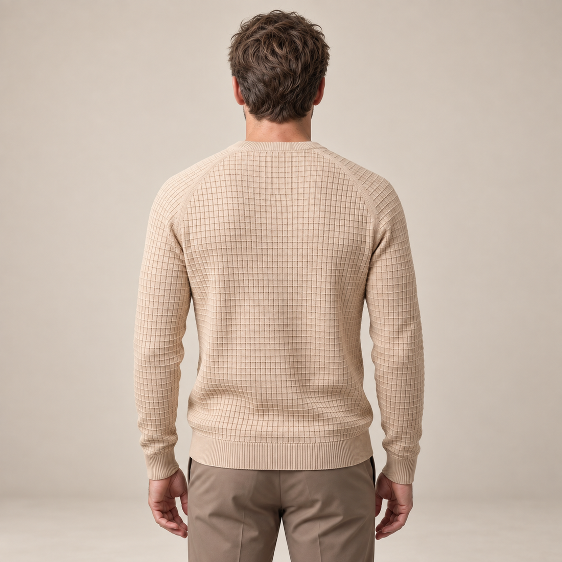 Men's Waffle Knit Crew Neck Sweater