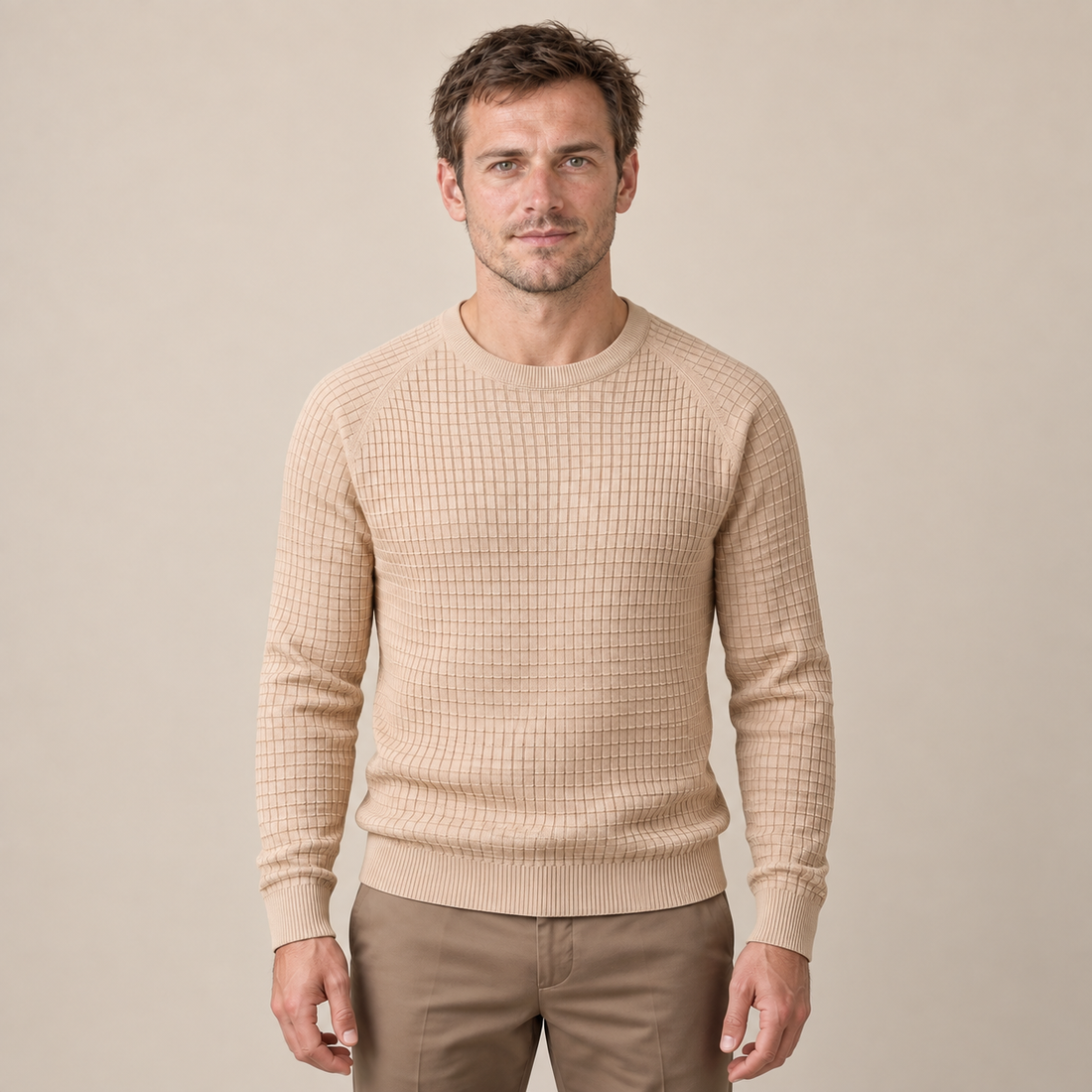 Men's Waffle Knit Crew Neck Sweater