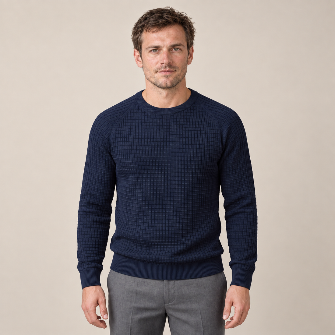 Men's Waffle Knit Crew Neck Sweater