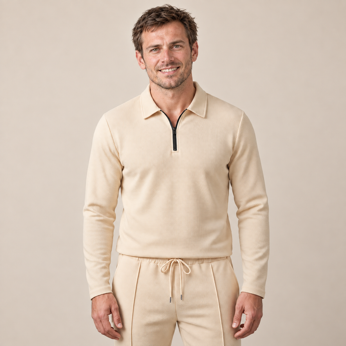 Men's Waffle Knit Quarter-Zip Tracksuit Set