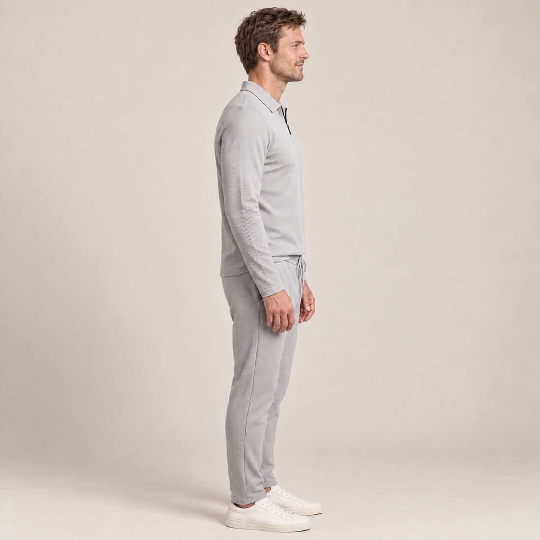 Men's Waffle Knit Quarter-Zip Tracksuit Set