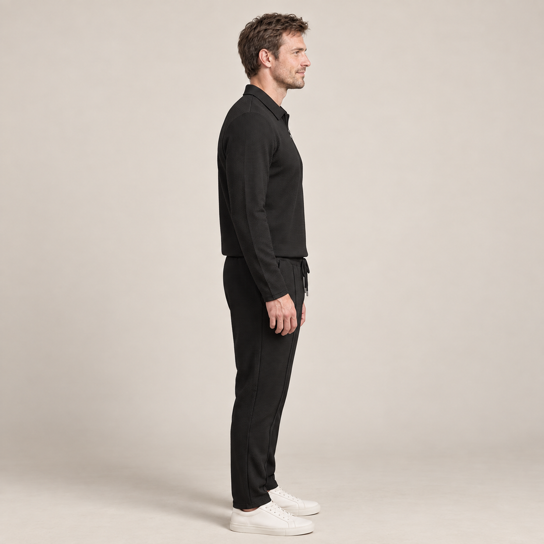 Men's Waffle Knit Quarter-Zip Tracksuit Set