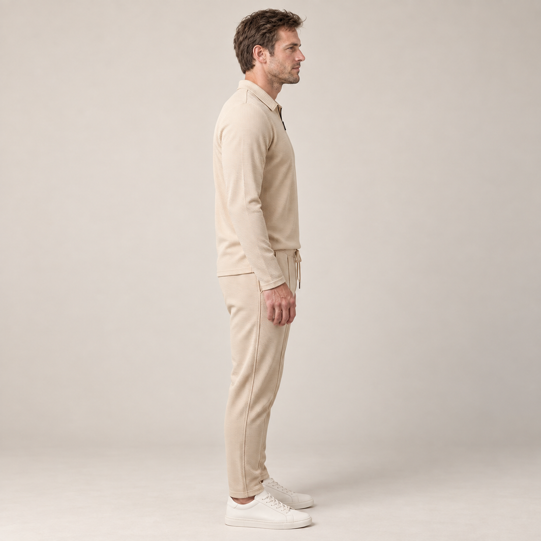 Men's Waffle Knit Quarter-Zip Tracksuit Set