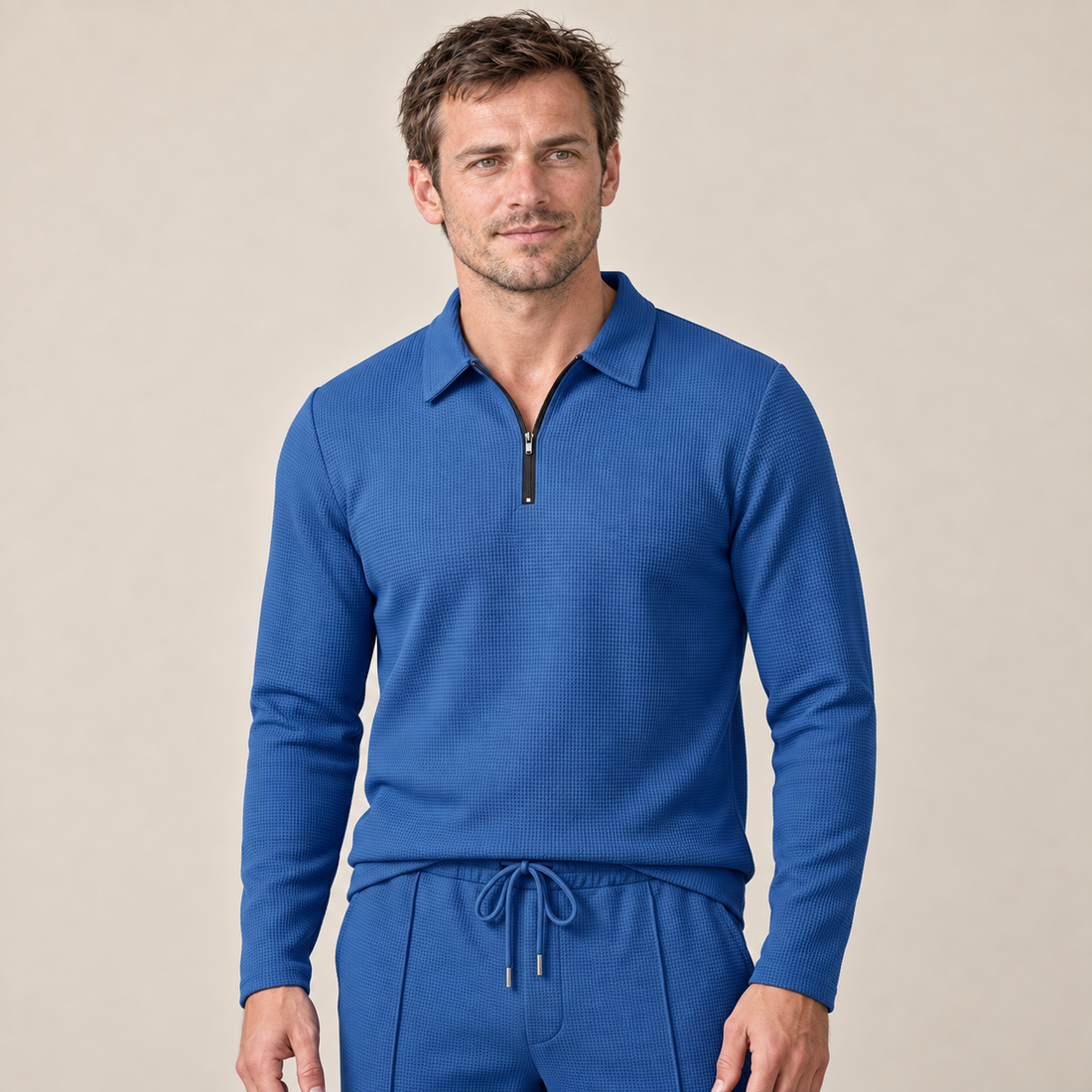 Men's Waffle Knit Quarter-Zip Tracksuit Set