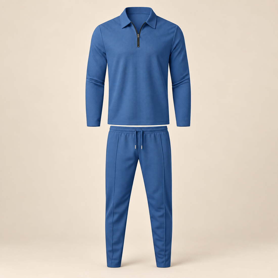 Men's Waffle Knit Quarter-Zip Tracksuit Set