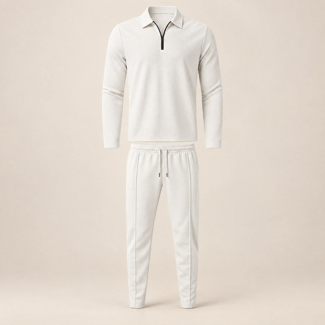 Men's Waffle Knit Quarter-Zip Tracksuit Set