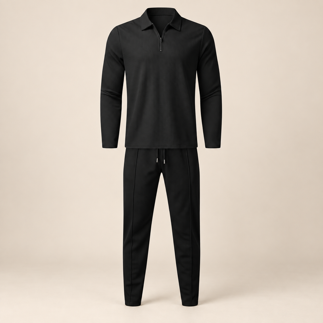Men's Waffle Knit Quarter-Zip Tracksuit Set