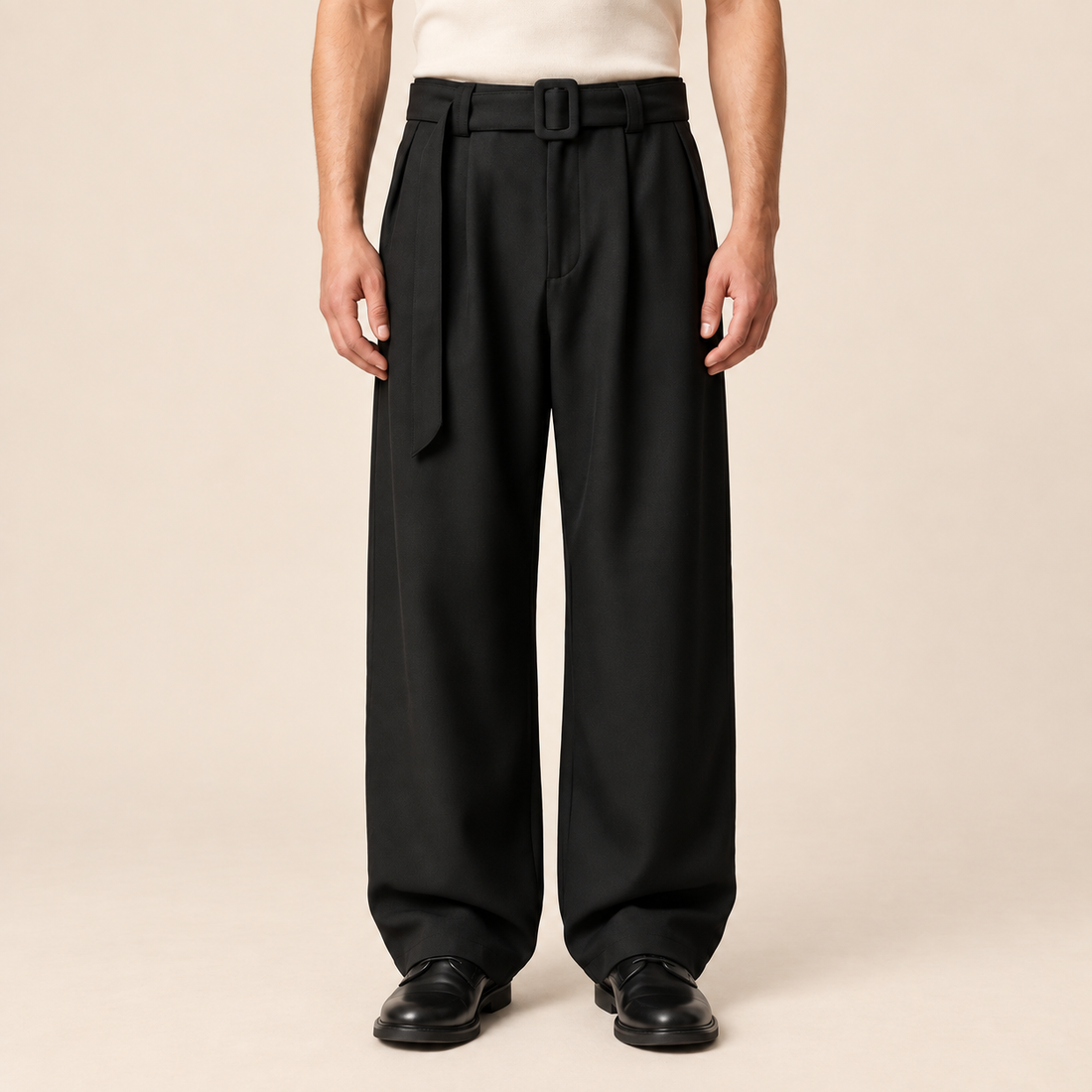 Men's Wide-Leg Belted Tailored Trousers