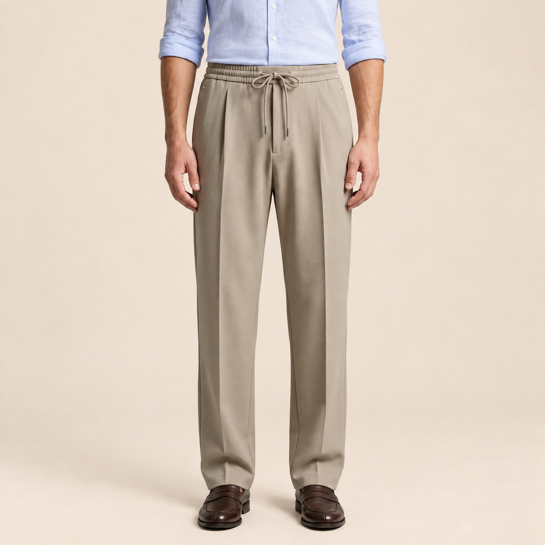 Men's Wide Leg Trousers with Drawstring
