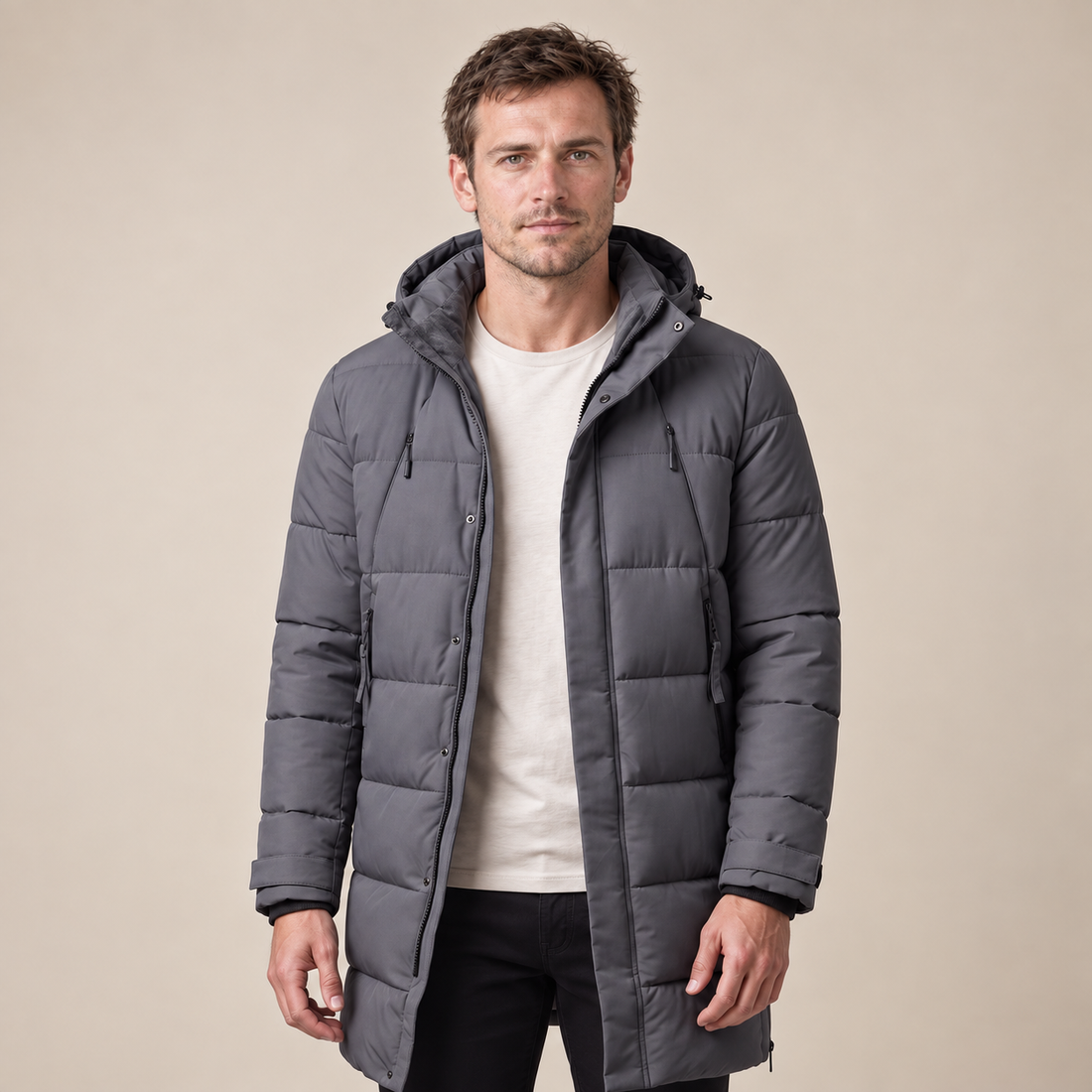 Men's Windproof Padded Parka Jacket
