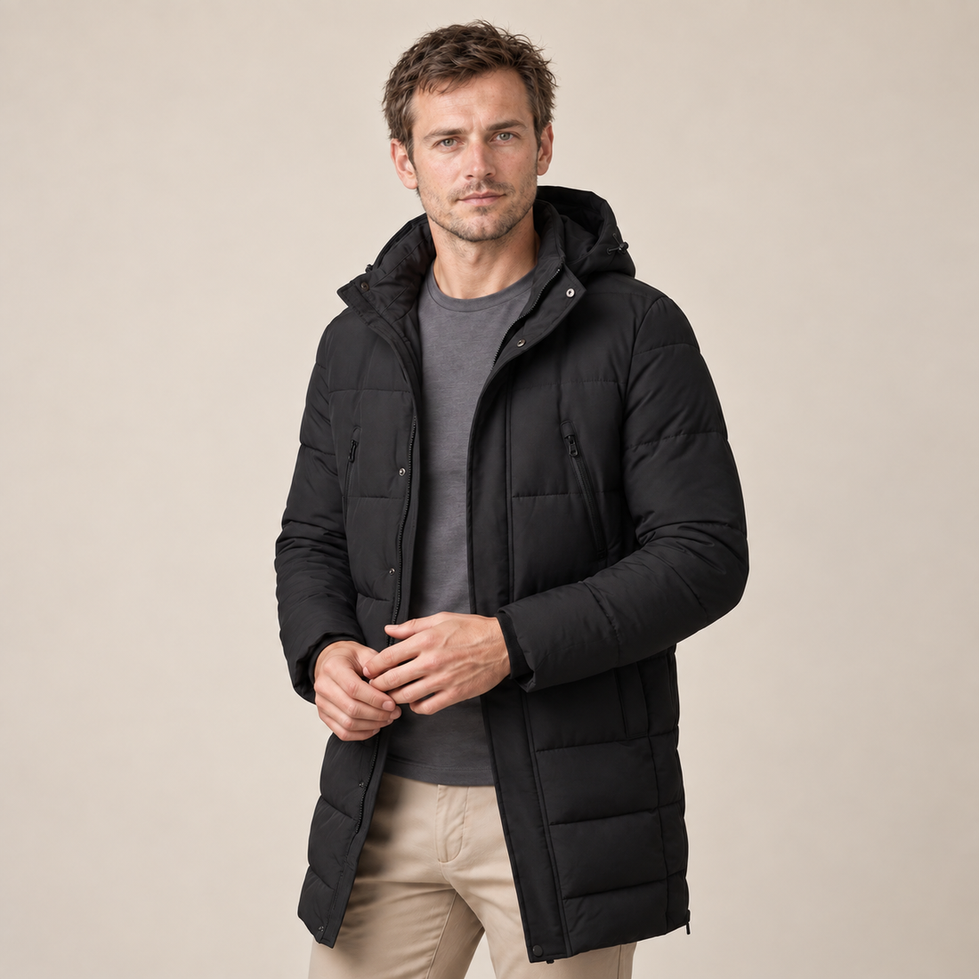 Men's Windproof Padded Parka Jacket