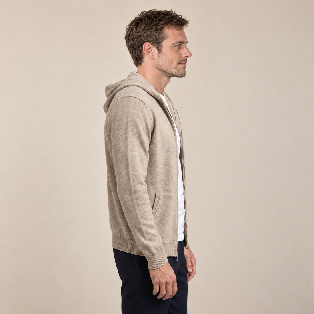 Men's Wool Full-Zip Knit Hooded Cardigan