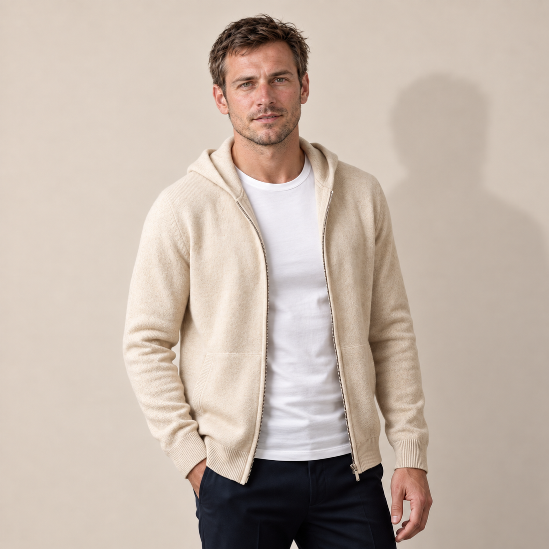 Men's Wool Full-Zip Knit Hooded Cardigan