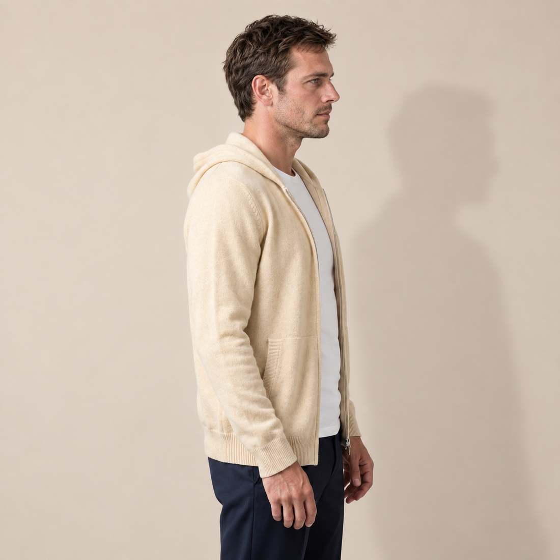 Men's Wool Full-Zip Knit Hooded Cardigan
