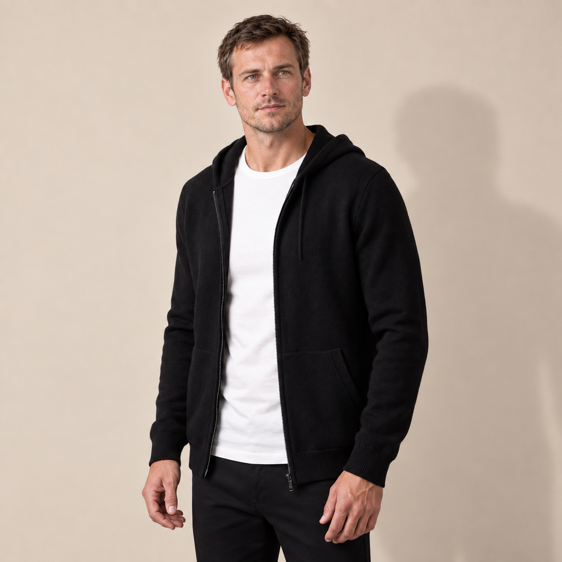Men's Wool Full-Zip Knit Hooded Cardigan