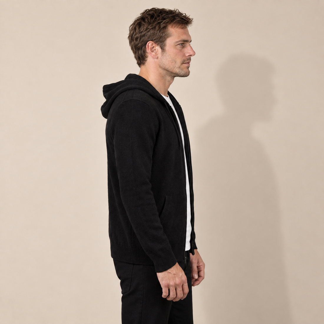 Men's Wool Full-Zip Knit Hooded Cardigan