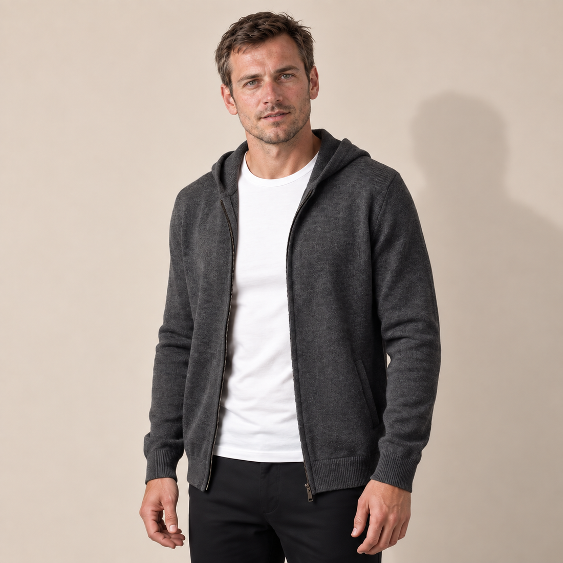 Men's Wool Full-Zip Knit Hooded Cardigan
