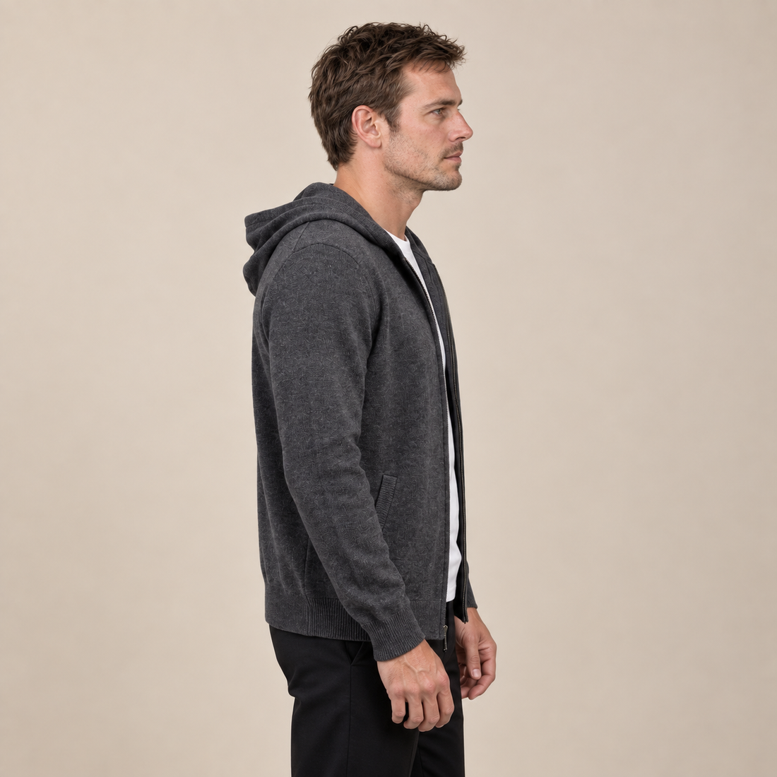 Men's Wool Full-Zip Knit Hooded Cardigan