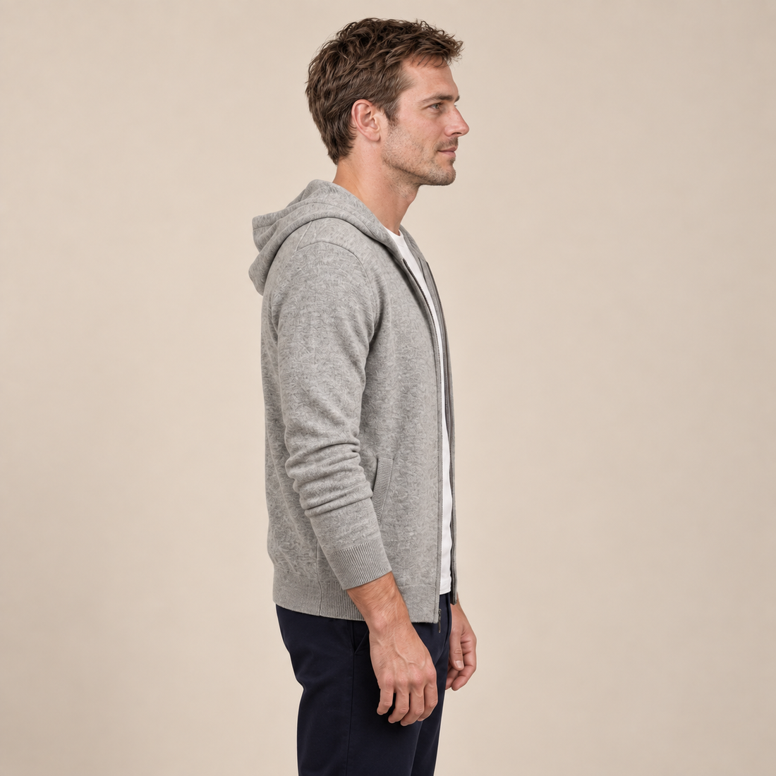 Men's Wool Full-Zip Knit Hooded Cardigan