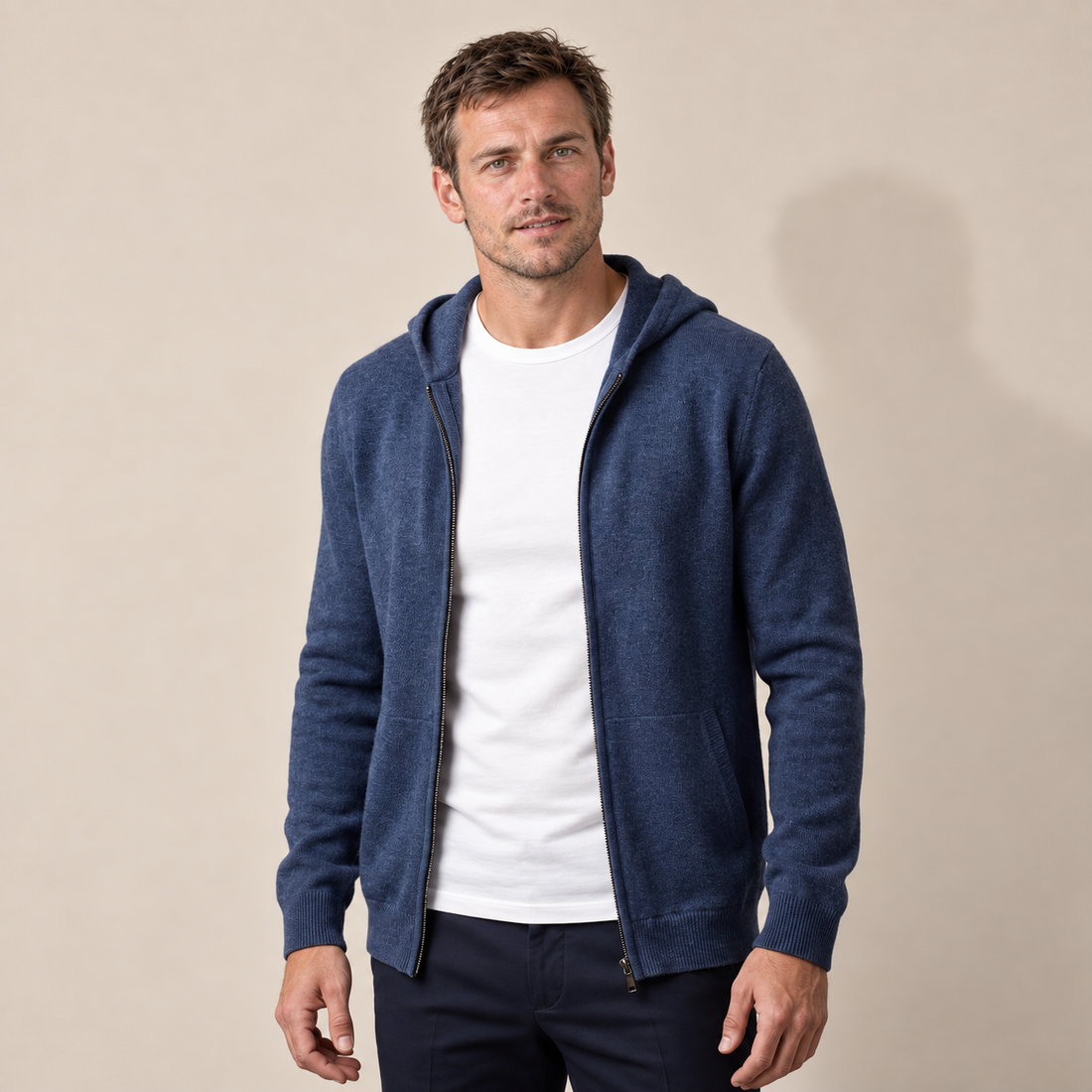 Men's Wool Full-Zip Knit Hooded Cardigan
