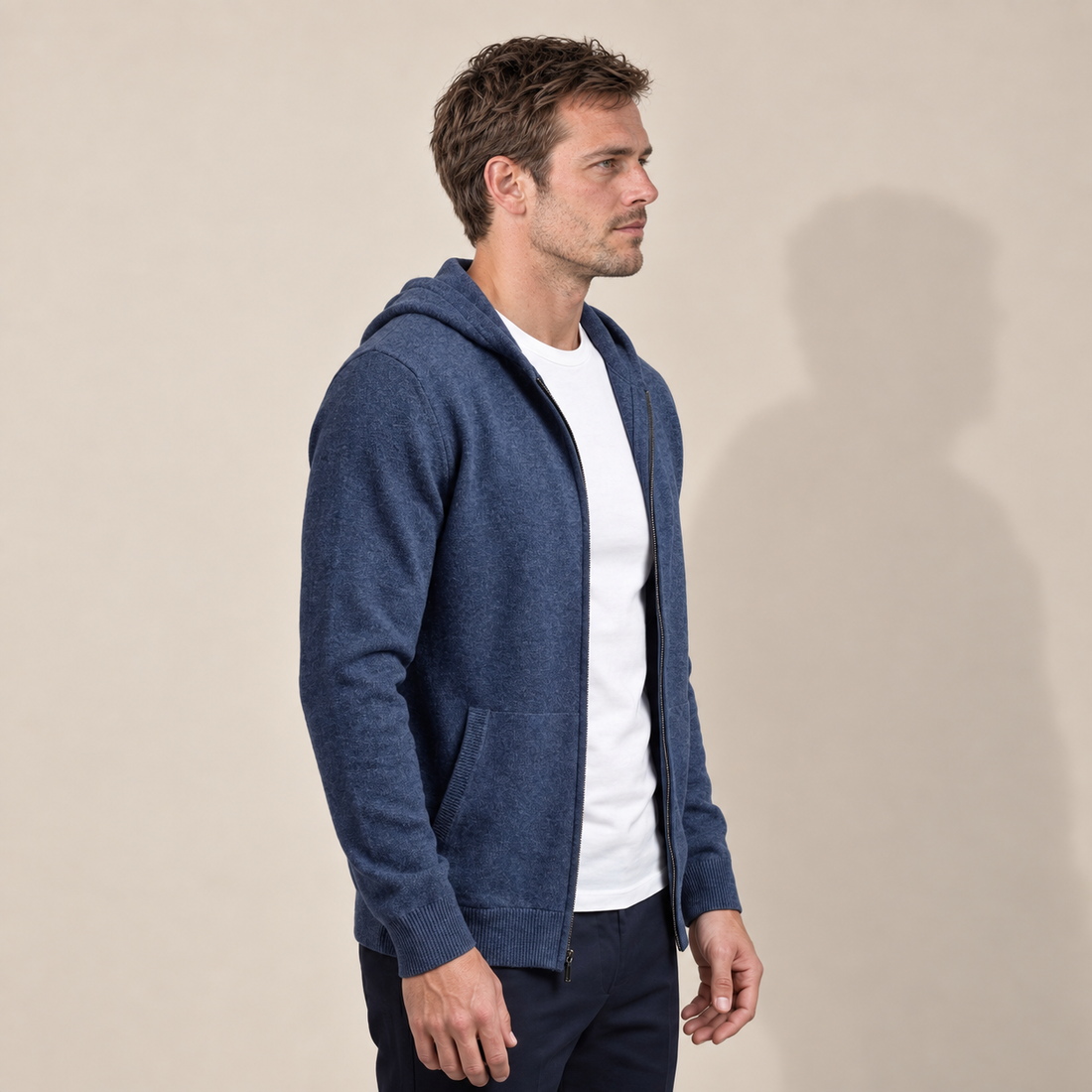 Men's Wool Full-Zip Knit Hooded Cardigan
