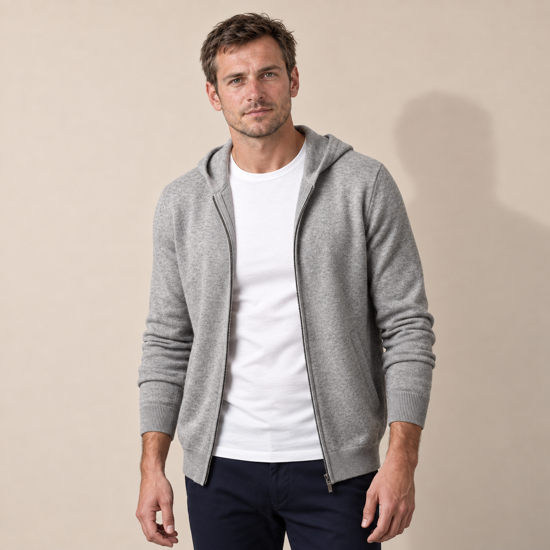 Men's Wool Full-Zip Knit Hooded Cardigan