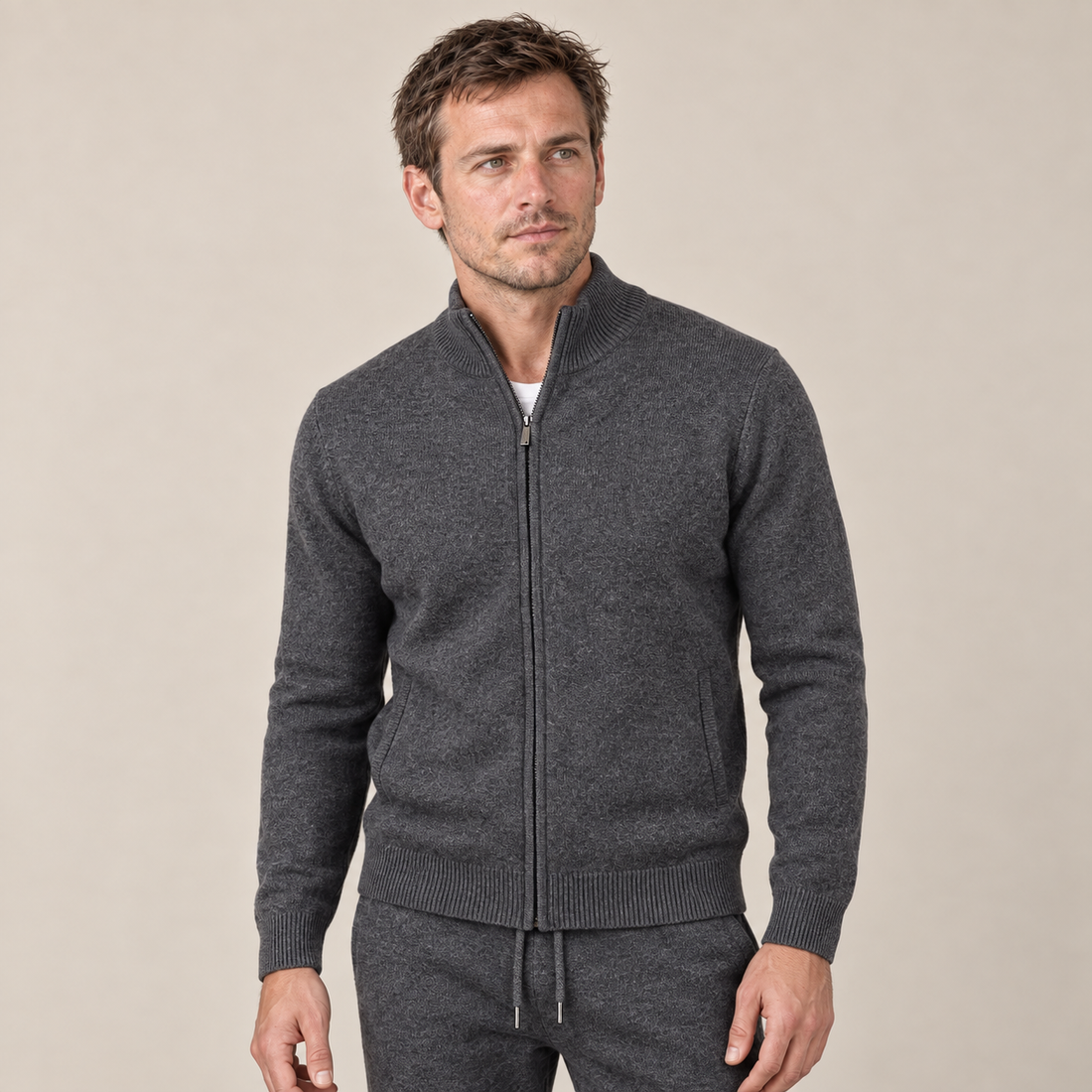 Men's Wool Knit Zip Cardigan and Trouser Co-ord Set