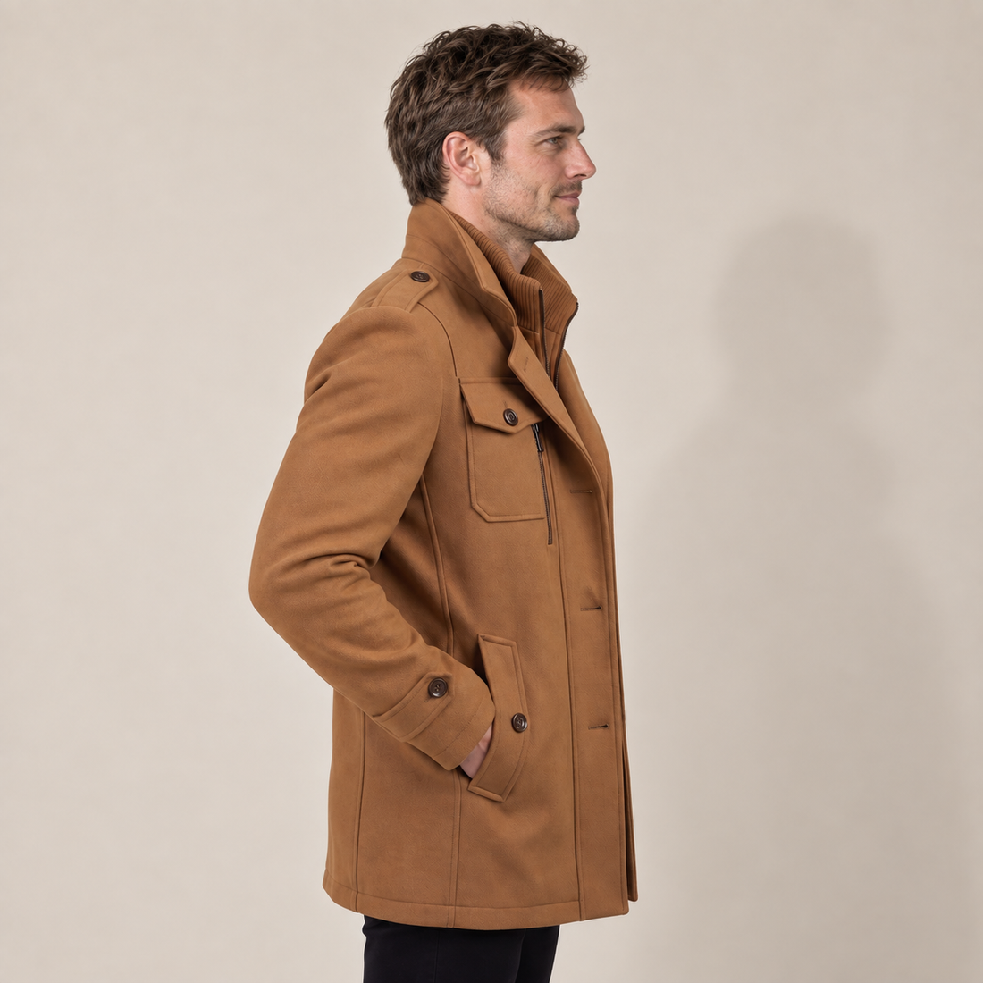Men's Wool Stand-Collar Overcoat