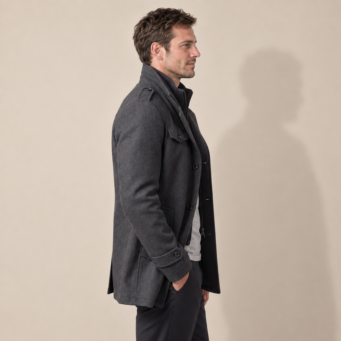 Men's Wool Stand-Collar Overcoat
