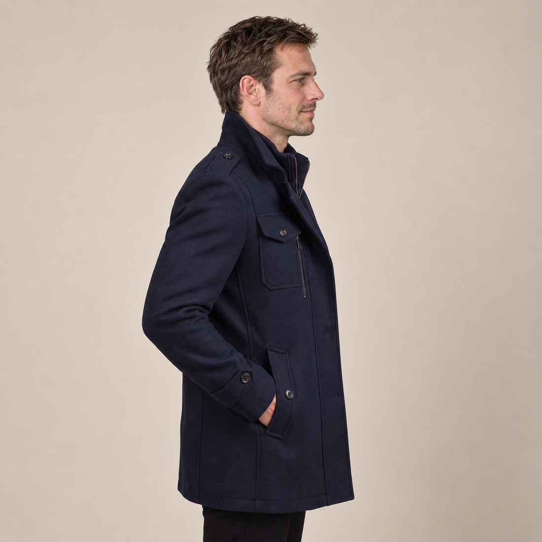 Men's Wool Stand-Collar Overcoat