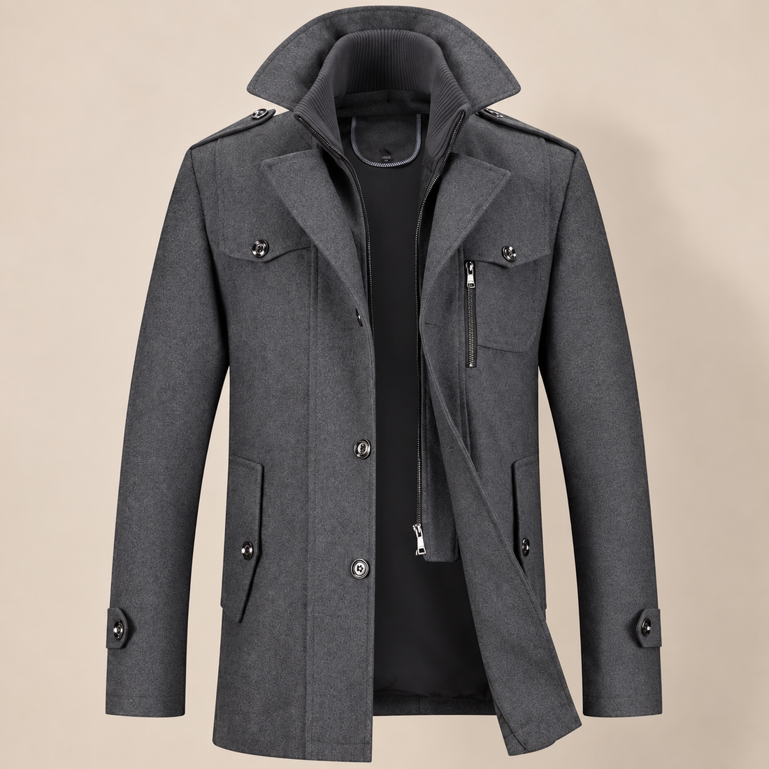 Men's Wool Stand-Collar Overcoat