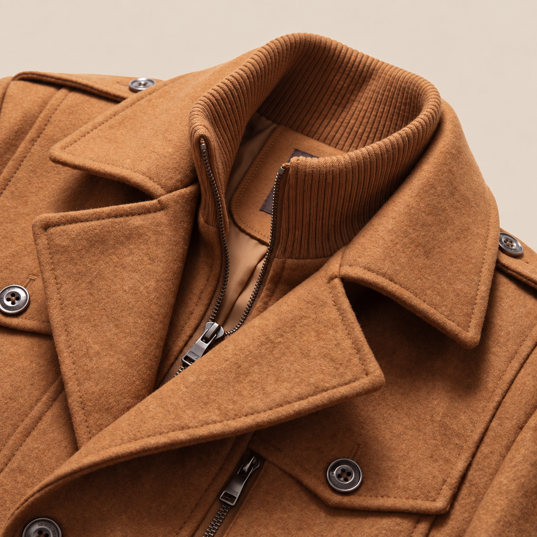 Men's Wool Stand-Collar Overcoat