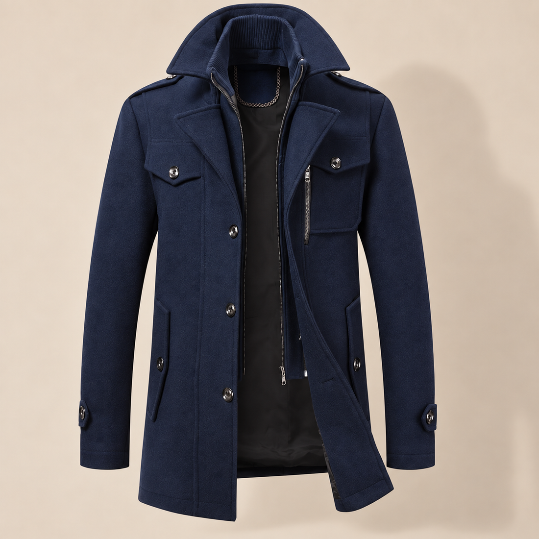 Men's Wool Stand-Collar Overcoat