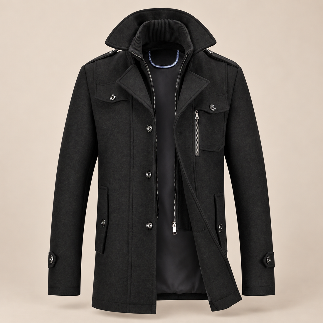 Men's Wool Stand-Collar Overcoat