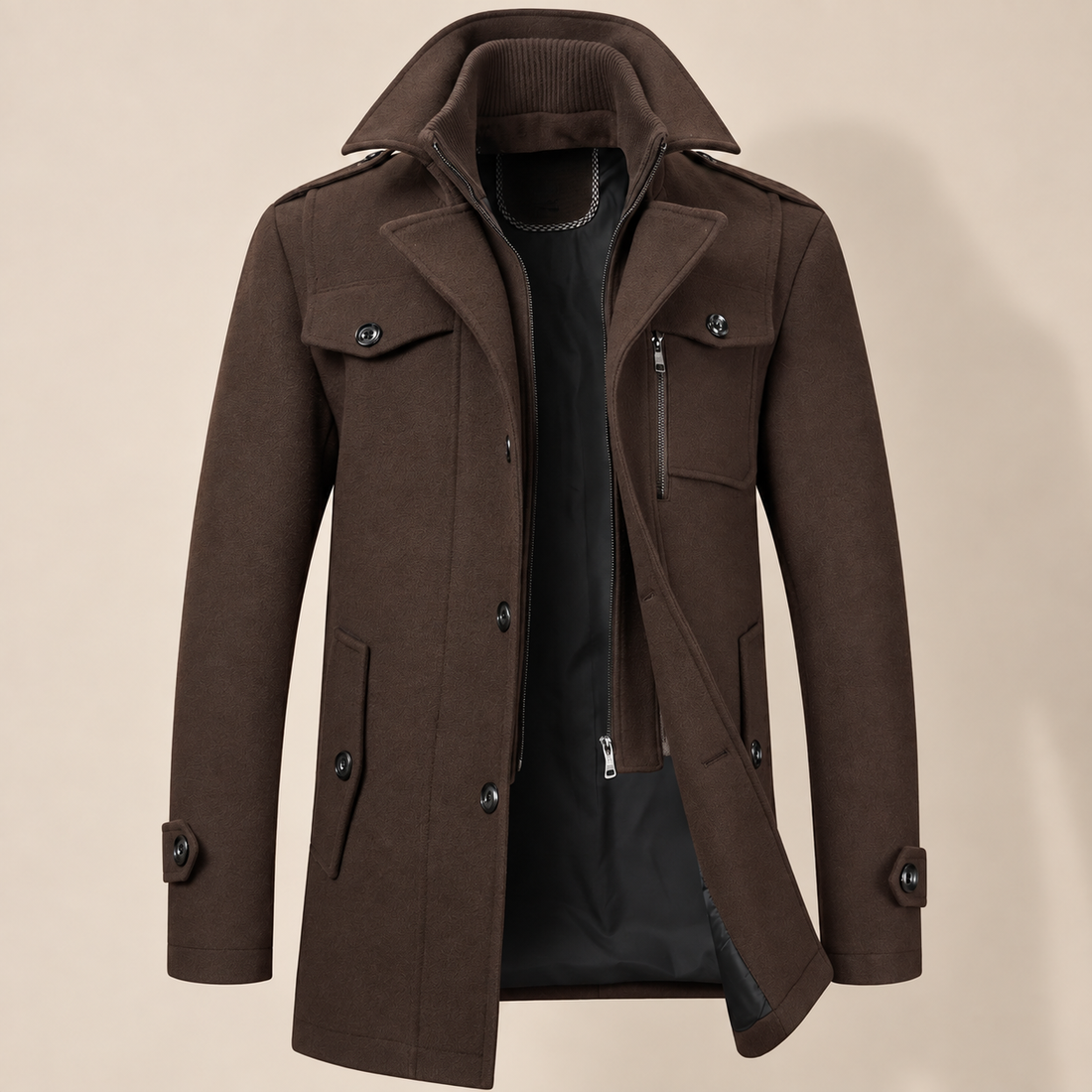 Men's Wool Stand-Collar Overcoat