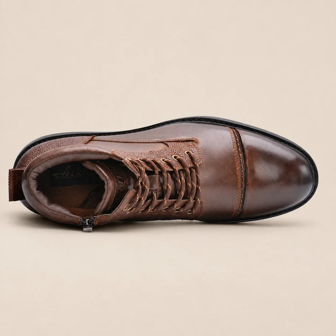 Men's Faux Leather Boots with Side Zip and Laces