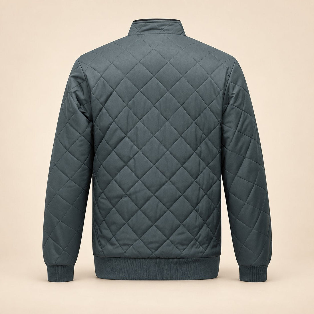 Men's Diamond Quilted Zip-Up Jacket with Stand Collar