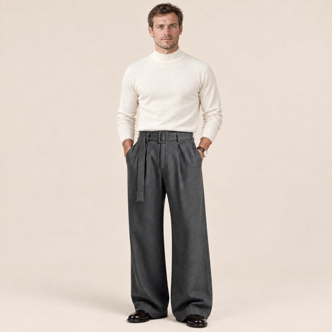 Men's Trousers Straight Leg Pleated Tailored